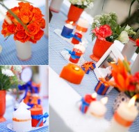 Áo ghế tiệc cưới mùa hè với màu cam sôi nổi